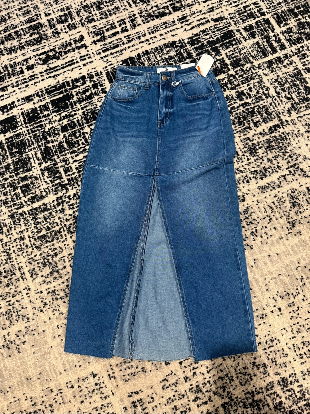 Blue Denim Maxi Skirt with Front Slit